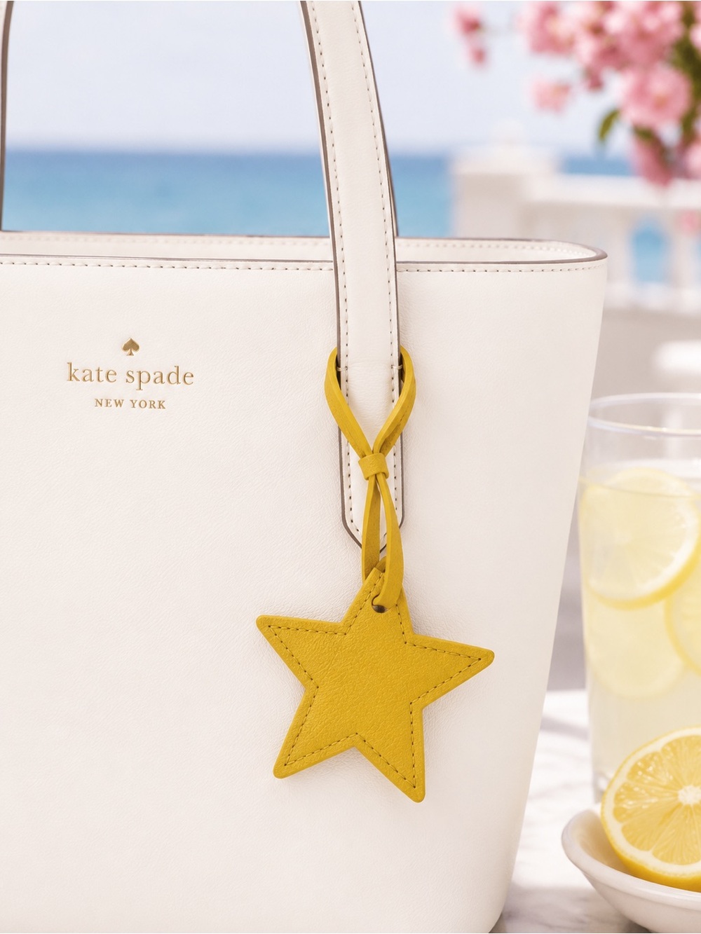 Yellow Star Bag Charm Keychain | Leather Look Luggage Tag Purse Accessory